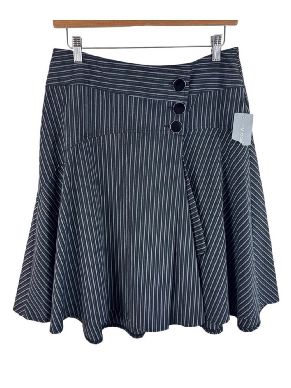 NY Collection NWT Black White Striped Asymmetrical Button Front A-Line Skirt 6